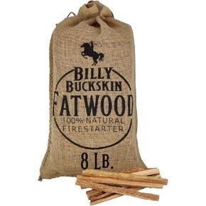 Billy Buckskin Co. 8 LB. BARLAP BAG من Fatwood Fire Starter Sticks | مجموعة الهدايا من Fatwood ، تأتي في حقيبة الخيش الأنيقة | بدء النار مع 2 عصي | 8 جنيه كيس in Kuwait
