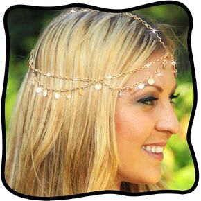 Urieo Gold Gypsy Headpiece Sequins Tassels Layered Head Chain Festival Wedding Halloween Hair Accessories Headband Jewelry for Women and Girls in Kuwait
