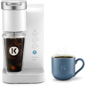 صانع القهوة من Keurigk K-Quared ، ومثلجًا ، مثلما يكون هناك صانع خمر KCUP أحادي الخدمات الساخنة مع خزان قابل للإزالة وتوليته ، ويشمل كفاءة في استخدام الطاقة ، بهلال k المثلج ، والضغوط ، والأبيض in Kuwait