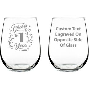Cheers to 1 Year - Stemless Wine Glass Gifts for Women & Men - 1st Anniversary Party Decor - Large 17 Oz Glasses in Saudi Arabia
