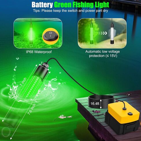 ضوء الصيد تحت الماء متوافق مع بطارية DeWalt 20V/60V ، 1300 Lumens ضوء الصيد الأخضر ، IP68 جاذب الأسماك المقاومة للماء للقوارب ، الأرصفة ، الزوارق (البطارية غير متضمنة) in Kuwait