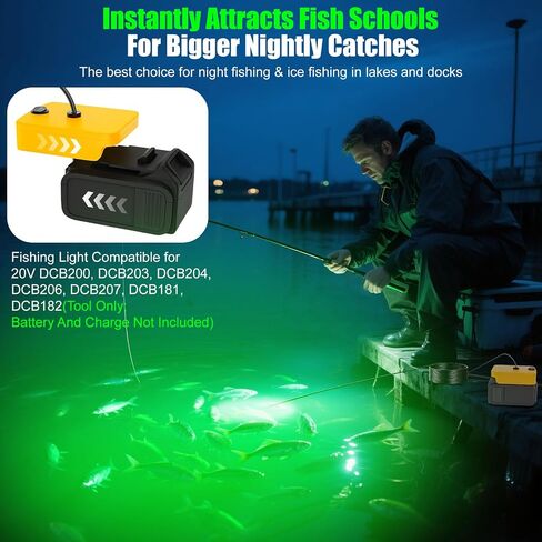 ضوء الصيد تحت الماء متوافق مع بطارية DeWalt 20V/60V ، 1300 Lumens ضوء الصيد الأخضر ، IP68 جاذب الأسماك المقاومة للماء للقوارب ، الأرصفة ، الزوارق (البطارية غير متضمنة) in Kuwait