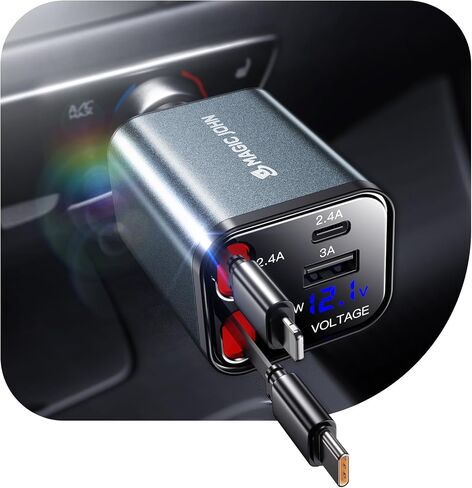 MAGIC JOHN 30W Retractable Car Charger, 4 in 1 Fast Charging Adapter with Type-C & USB C Port, 31.5 inch Retractable Cables, Compatible with iPhone, Android, Samsung Galaxy in Saudi Arabia