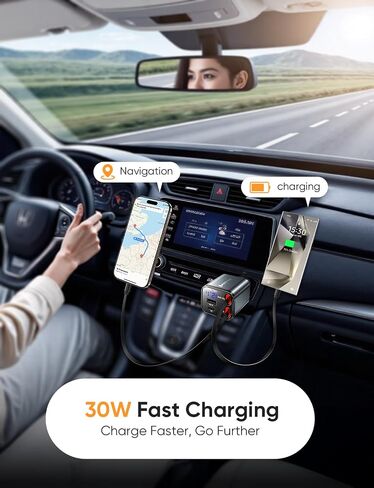 MAGIC JOHN 30W Retractable Car Charger, 4 in 1 Fast Charging Adapter with Type-C & USB C Port, 31.5 inch Retractable Cables, Compatible with iPhone, Android, Samsung Galaxy in Saudi Arabia