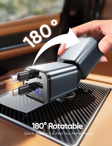 MAGIC JOHN 30W Retractable Car Charger, 4 in 1 Fast Charging Adapter with Type-C & USB C Port, 31.5 inch Retractable Cables, Compatible with iPhone, Android, Samsung Galaxy in Saudi Arabia