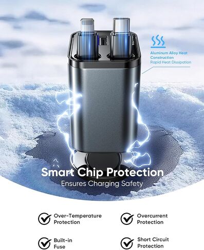 MAGIC JOHN 30W Retractable Car Charger, 4 in 1 Fast Charging Adapter with Type-C & USB C Port, 31.5 inch Retractable Cables, Compatible with iPhone, Android, Samsung Galaxy in Saudi Arabia