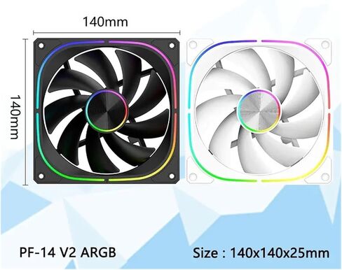 1PCS PF-14 V2 ARGB Computer Case Cooling Fan 14CM(Black Reversed) in Saudi Arabia