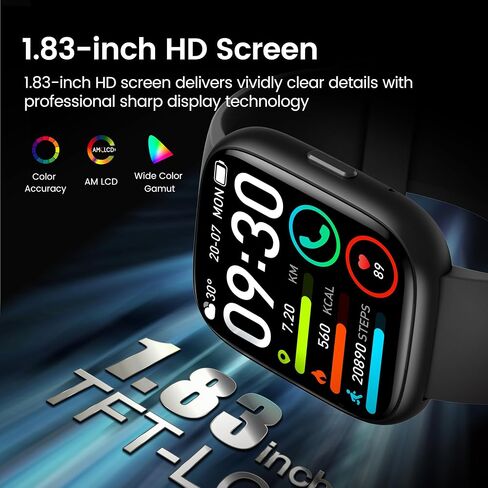 Smart Watch with Alexa Built-in, 1.83" HD Touchscreen Fitness Tracker with Bluetooth Calling, Fitness Watch with Heart Rate/Sleep Monitor, 120+ Sports Modes, IP68 Waterproof Smartwatch for Android iOS in Saudi Arabia