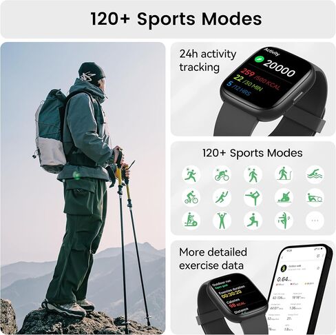 Smart Watch with Alexa Built-in, 1.83" HD Touchscreen Fitness Tracker with Bluetooth Calling, Fitness Watch with Heart Rate/Sleep Monitor, 120+ Sports Modes, IP68 Waterproof Smartwatch for Android iOS in Saudi Arabia