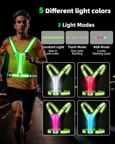 LED عكس سلامة السلامة العاكس ، العتاد العاكس الرؤية العاكسة للركض للكلاب يركض ركوب الدراجات ، قابل للتعديل للرجال النساء - شارة عاكسة وضوء الكلب مع USB القابلة لإعادة الشحن in Kuwait