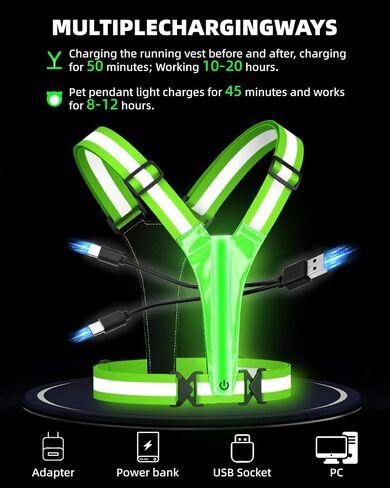 LED عكس سلامة السلامة العاكس ، العتاد العاكس الرؤية العاكسة للركض للكلاب يركض ركوب الدراجات ، قابل للتعديل للرجال النساء - شارة عاكسة وضوء الكلب مع USB القابلة لإعادة الشحن in Kuwait