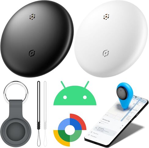 علامات تعقب الهواء- حزمة لـ Android مع Case- Bluetooth Tracker Item Finder للمفتاح والمحفظة والحيوانات الأليفة- يعمل مع Google Find Hub و IP66 Tag و Smart for Android & Samsung White & Black in Kuwait