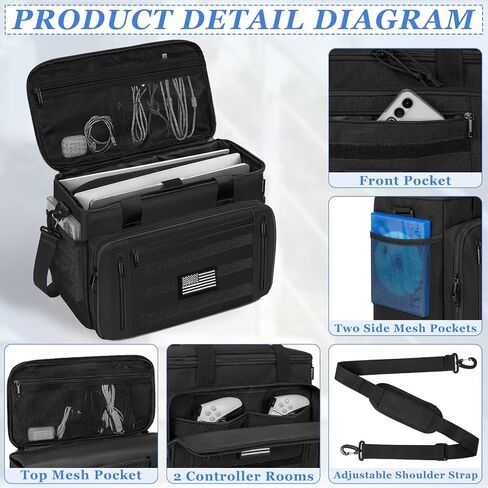 Tactical Carrying Bag Compatible with PS5/PS5 Pro/PS5 Slim Console, Travel Console Carry Case with Multi-Pockets for 15.6" Laptop, Controllers, Discs and More Accessories in Saudi Arabia