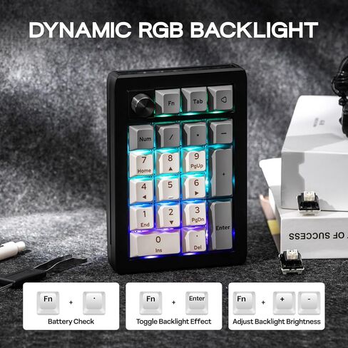 Epomaker EK21 عبر وسادة رقم حشية مع بطارية 1000mAh ، BT 5.0/2.4 جيجا هرتز/سلكية الساخنة الساخنة Numpad مع مقبض سبائك الألومنيوم ، قابلة للبرمجة للفوز/Mac/Gaming (Black Silver ، Zebra Switch) in Kuwait