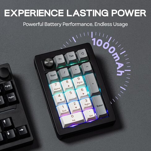 Epomaker EK21 عبر وسادة رقم حشية مع بطارية 1000mAh ، BT 5.0/2.4 جيجا هرتز/سلكية الساخنة الساخنة Numpad مع مقبض سبائك الألومنيوم ، قابلة للبرمجة للفوز/Mac/Gaming (Black Silver ، Zebra Switch) in Kuwait