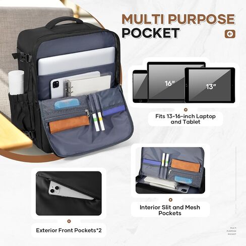 UPPACK Travel Backpack For Women Men Travel Bag Watreproof Hiking Backpack College Laptop Backpack for Traveling on Airplane Travel Essentials Carry on Backpack Flight Approved Grey in Kuwait