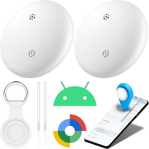علامات تعقب الهواء- حزمة لـ Android مع Case- Bluetooth Tracker Item Finder للمفتاح والمحفظة والحيوانات الأليفة- يعمل مع Google Find Hub و IP66 Tag و Smart for Android & Samsung White & Black in Kuwait