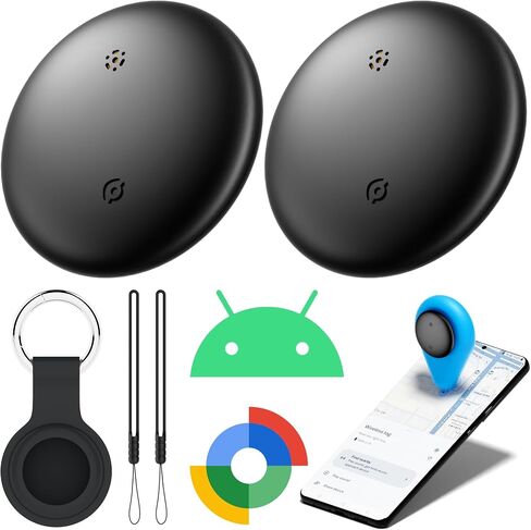 Air Tracker Tags-2 Pack for Android with Case- Bluetooth Tracker Item Finder for Key, Wallet, Pet - Works with Google Find Hub, IP66 Waterproof, Smart Tag for Android & Samsung Phones White & Black in Saudi Arabia