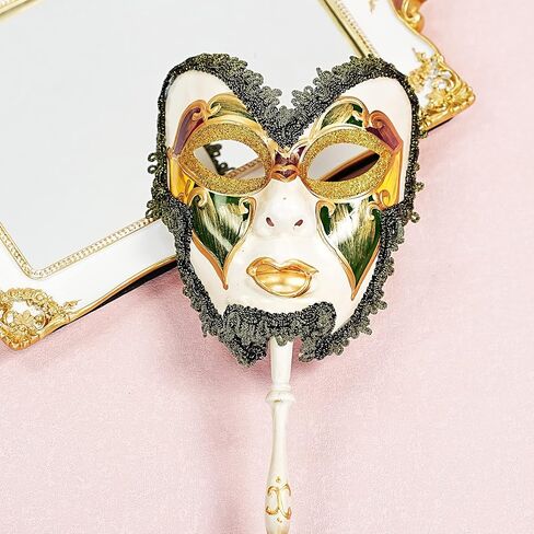 YU FENG Venetian Mask On a Stick Mardi Gras Mask for Women Masquerade Party Prom Ball (White) Halloween/Chrismas Cosplay in Saudi Arabia