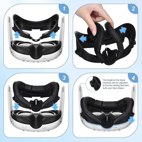غطاء واجهة الوجه لـ META Quest 3 PACE PAD-حرير جليدي قابل للتعديل ووساء PU VR ، قناع الوجه البديل للتنفس ، حجب الخفيفة وإبلاغ سهل التنظيف in Kuwait