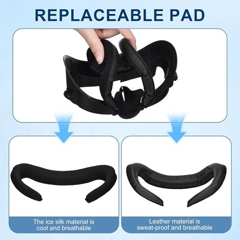غطاء واجهة الوجه لـ META Quest 3 PACE PAD-حرير جليدي قابل للتعديل ووساء PU VR ، قناع الوجه البديل للتنفس ، حجب الخفيفة وإبلاغ سهل التنظيف in Kuwait