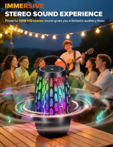 Upgraded Outdoor Speakers with Flame & RGB Lights, 10W HD Stereo, Bluetooth 5.3 Auto-Pairing, Multi-Sync 100+ Speakers, IPX6 Waterproof, Perfect for Patio, Pool, Party | Gifts for Men & Women (2Pack) in Saudi Arabia