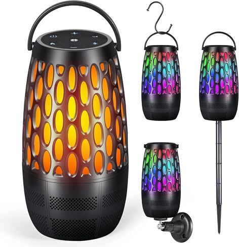 Upgraded Outdoor Speakers with Flame & RGB Lights, 10W HD Stereo, Bluetooth 5.3 Auto-Pairing, Multi-Sync 100+ Speakers, IPX6 Waterproof, Perfect for Patio, Pool, Party | Gifts for Men & Women (2Pack) in Saudi Arabia