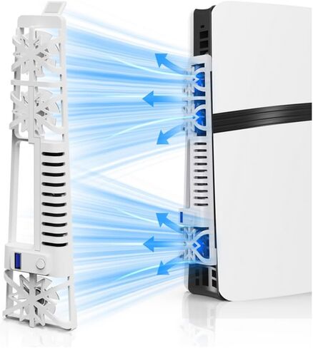 Cooling Fan for PS5 with LED Light,PS5 Fan Cooler System, Adjustable Speed (3 Speeds Mode),Silent Enhanced Cooling Fan Compatible with PlayStation 5 Slim Disc & Digital (White) in Saudi Arabia