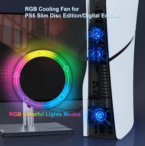 Cooling Fan for PS5 with LED Light,PS5 Fan Cooler System, Adjustable Speed (3 Speeds Mode),Silent Enhanced Cooling Fan Compatible with PlayStation 5 Slim Disc & Digital (White) in Saudi Arabia
