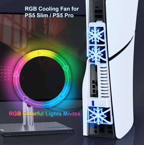Cooling Fan for PS5 with LED Light,PS5 Fan Cooler System, Adjustable Speed (3 Speeds Mode),Silent Enhanced Cooling Fan Compatible with PlayStation 5 Slim Disc & Digital (White) in Saudi Arabia