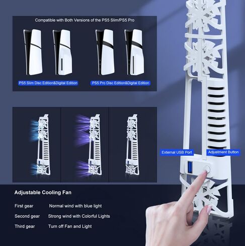 Cooling Fan for PS5 with LED Light,PS5 Fan Cooler System, Adjustable Speed (3 Speeds Mode),Silent Enhanced Cooling Fan Compatible with PlayStation 5 Slim Disc & Digital (White) in Saudi Arabia