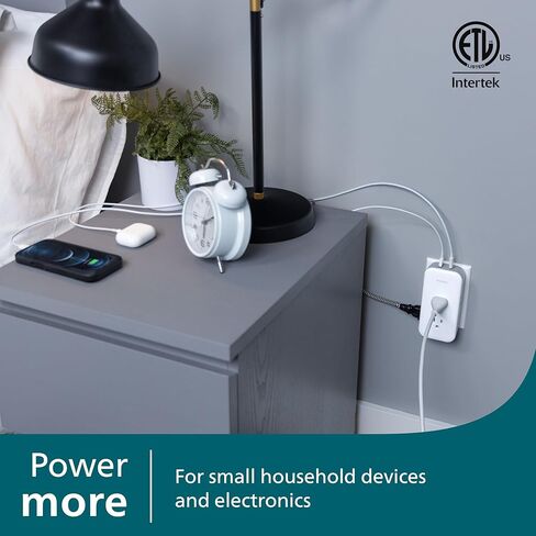 Philips All-in-One Targe Tap ، 4 منافذ مستقطبة و 4 منافذ مستقطبة ، 1140 Joules ، تصميم مسافة محول ، معتمد من ETL ، أبيض/رمادي ، SPP393W/37 in Saudi Arabia