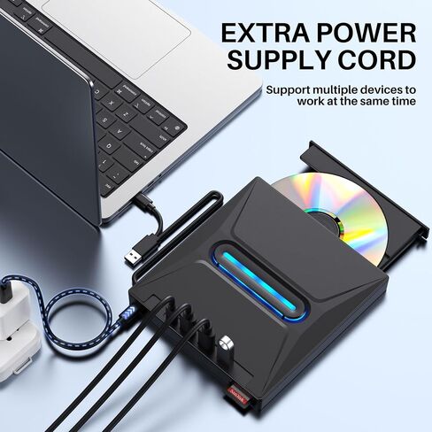 محرك أقراص CD DVD خارجي مع 4 منافذ USB ومنافذ نوعان من النوع C وفتحة بطاقة TF/SD ، USB 3.0 محمولة محرك أقراص CD DIRC Player Conster لجهاز الكمبيوتر المحمول MacBook PC Windows 11/10/8/7 Linux Mac OS in Kuwait