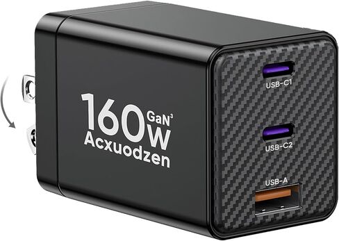 [2 Pack] USB C Charger Block 160W ، 3-Port Gan Super Fast Charger ، Dual 65W Type Charging Clock ، محول الشحن السريع لـ QC3.0 قابل للطي لـ MacBook و iPhone و Samsung و Galaxy و iPad و Android و Black in Saudi Arabia