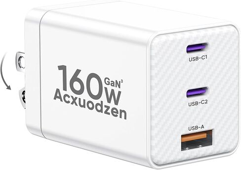 [2 Pack] USB C Charger Block 160W ، 3-Port Gan Super Fast Charger ، Dual 65W Type Charging Clock ، محول الشحن السريع لـ QC3.0 قابل للطي لـ MacBook و iPhone و Samsung و Galaxy و iPad و Android و Black in Kuwait