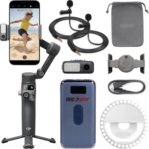 DJI Osmo Mobile 7P Gimbal Stabilizer for iPhone, Android Phone, Native Tracking, Lighting, 3-Axis, Built-in Extension Rod & Tripod, 10hrs Use, Bundle with Charger & 2 Lapel Microphones in Saudi Arabia
