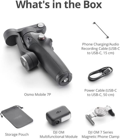DJI Osmo Mobile 7P Gimbal Stabilizer for iPhone, Android Phone, Native Tracking, Lighting, 3-Axis, Built-in Extension Rod & Tripod, 10hrs Use, Bundle with Charger & 2 Lapel Microphones in Saudi Arabia