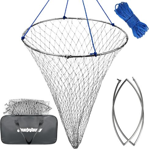 Qualyqualy Foldable Pier Fishing Net with Rust-Proof Stainless Steel Ring & Heavy-Duty Poly Mesh | Saltwater & Freshwater Landing Net for Kayak, Bridge Fishing Lightweight Durable Design in Saudi Arabia