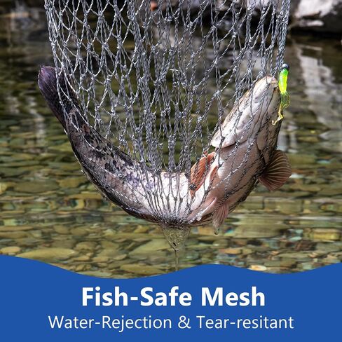 Qualyqualy Foldable Pier Fishing Net with Rust-Proof Stainless Steel Ring & Heavy-Duty Poly Mesh | Saltwater & Freshwater Landing Net for Kayak, Bridge Fishing Lightweight Durable Design in Saudi Arabia