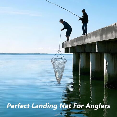 Qualyqualy Foldable Pier Fishing Net with Rust-Proof Stainless Steel Ring & Heavy-Duty Poly Mesh | Saltwater & Freshwater Landing Net for Kayak, Bridge Fishing Lightweight Durable Design in Saudi Arabia