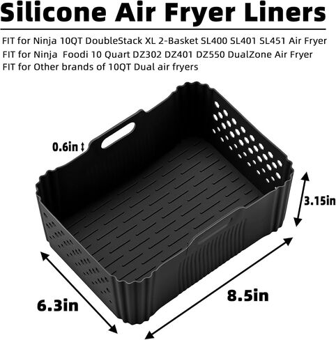 Air Fryer Silicone Liners for COSORI Air Fryer 9-in-1 5QT 5.8QT 6QT 6.8QT,2 Pcs Reusable Square Airfryer Liners for Ninja/Instant Pot Vortex Plus/Paris Hilton/Chefman/Cuisinart/Gourmia 6QT in Kuwait