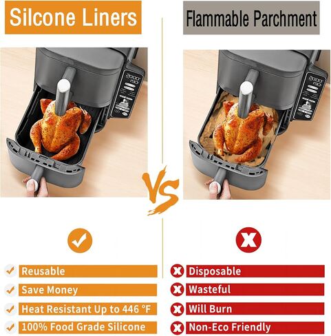 Air Fryer Silicone Liners for COSORI Air Fryer 9-in-1 5QT 5.8QT 6QT 6.8QT,2 Pcs Reusable Square Airfryer Liners for Ninja/Instant Pot Vortex Plus/Paris Hilton/Chefman/Cuisinart/Gourmia 6QT in Kuwait