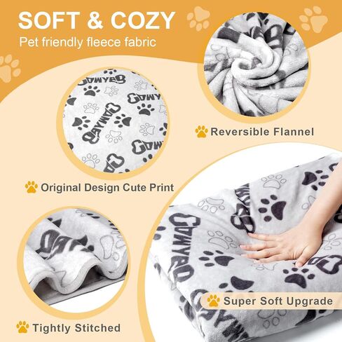 1 Pack 3 Dog Blankets, 31x41Inch Upgraded Dog Cat Flannel Blankets Washable, Dog Blanket Soft Pet Throw Cover for Kennel Bed, Cute Paw Pattern, Pet Blanket, Medium Small Dogs, Grey in Saudi Arabia