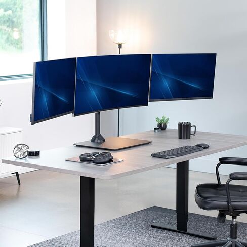 VIVO Premium Freestanding Triple Monitor Desk Mount for 3 Screens up to 22 lbs, Fits up to 38 inch Ultrawides on Center Bracket, Adjustable Telescoping Arms, Flush Wall Setup, Black, STAND-TS03F in Saudi Arabia