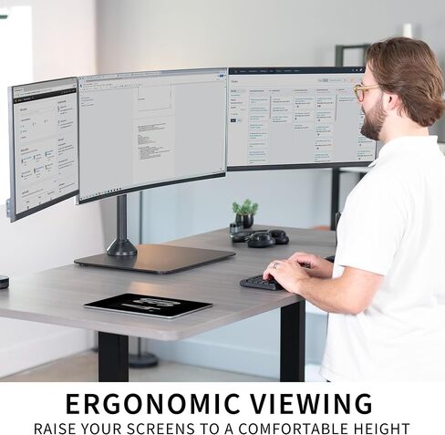 VIVO Premium Freestanding Triple Monitor Desk Mount for 3 Screens up to 22 lbs, Fits up to 38 inch Ultrawides on Center Bracket, Adjustable Telescoping Arms, Flush Wall Setup, Black, STAND-TS03F in Saudi Arabia
