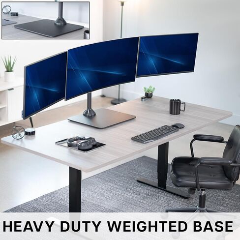 VIVO Premium Freestanding Triple Monitor Desk Mount for 3 Screens up to 22 lbs, Fits up to 38 inch Ultrawides on Center Bracket, Adjustable Telescoping Arms, Flush Wall Setup, Black, STAND-TS03F in Saudi Arabia