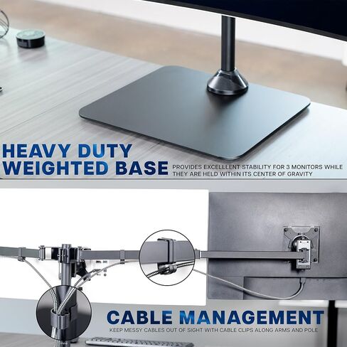 VIVO Premium Freestanding Triple Monitor Desk Mount for 3 Screens up to 22 lbs, Fits up to 38 inch Ultrawides on Center Bracket, Adjustable Telescoping Arms, Flush Wall Setup, Black, STAND-TS03F in Saudi Arabia