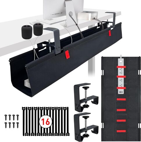 [Upgraded] Under Desk Cable Management, 36" Cord Organizer, with Silicone Pads (No Scratch!), 16 Cable Ties, Washable PE Honeycomb Base,Fits Any Desk 0-2.1", No Stinky Cardboard! Beige in Saudi Arabia