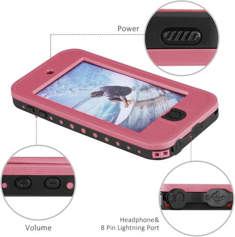 حالة مقاومة للماء لـ iPod Touch 7/6/5 مقاومة للصدمات ومقاومة للغبار غلاف واقٍ كامل الجسم للسباحة والرياضة في الهواء الطلق والمطر والثلوج - متوافقة مع Itouch 5/6/7th الجيل (الوردي) in Kuwait
