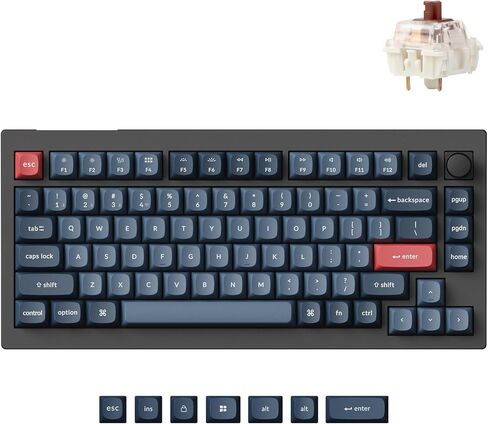 Keychron V1 Max 75 ٪ RGB لوحة مفاتيح ميكانيكية مخصصة ، 2.4 جيجا هرتز/بلوتوث 5.1/سلكية QMK/عبر ماكرو قابلة للبرمجة ، Gateron Gateron كوكب المشتري الأحمر MATT in Saudi Arabia